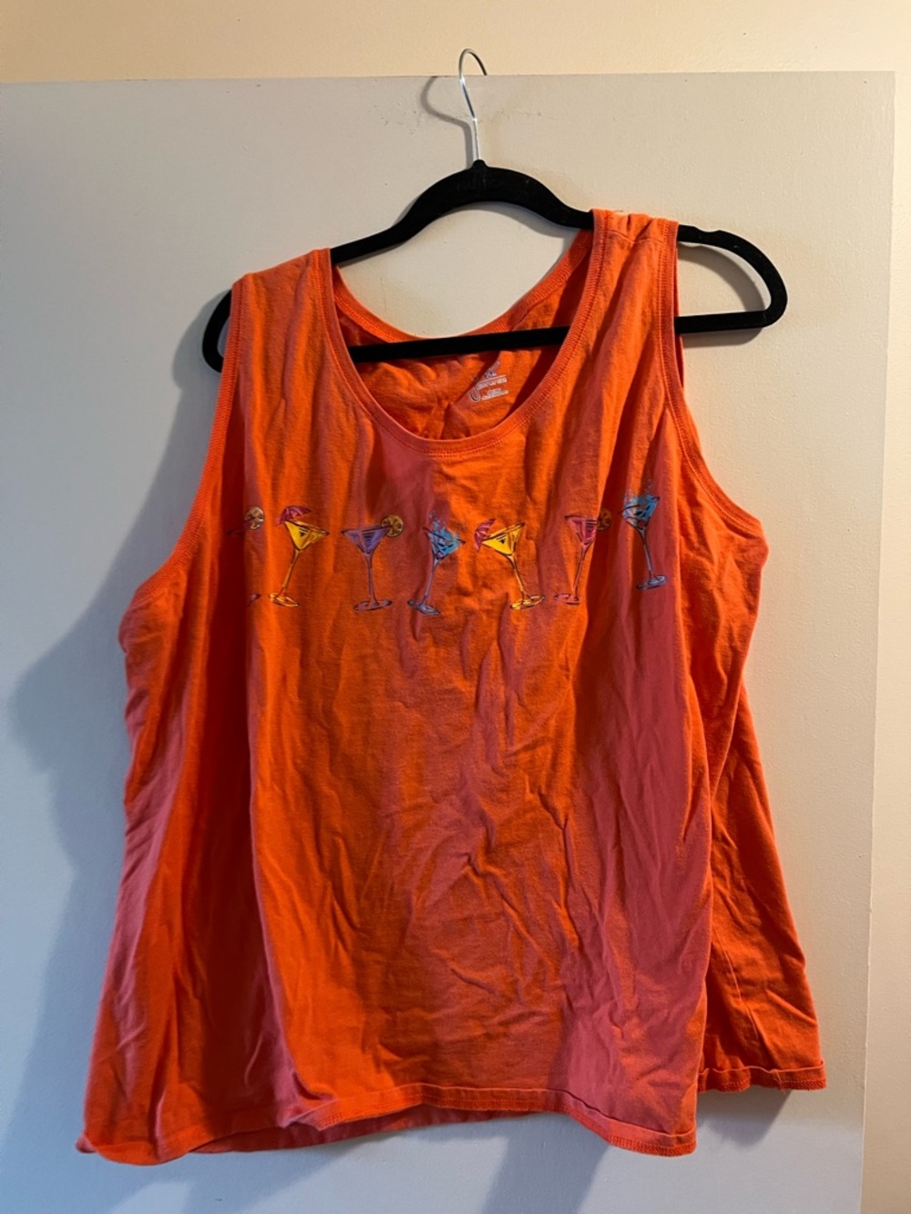 Just My Size Orange Tank Top with Colorful Martini Graphics